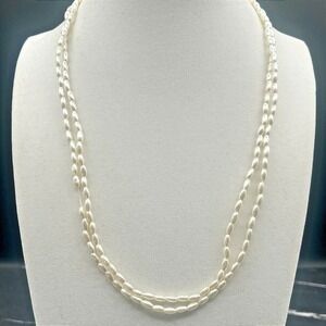 Vintage Y2K Double Strand White Rice Seed Bead Necklace‎ Women's jewellery